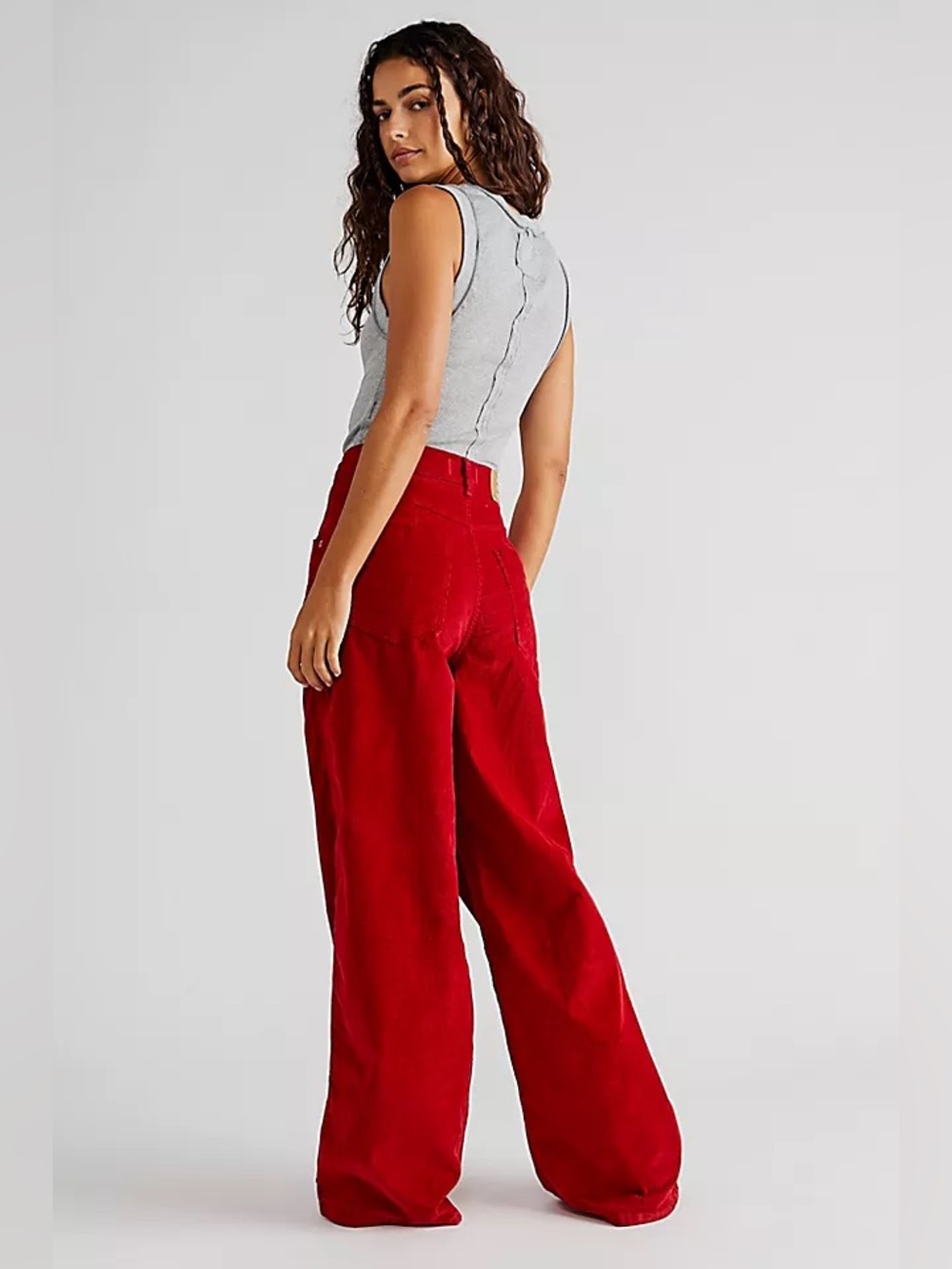 Free People Red Wide-Leg Corduroy Pants